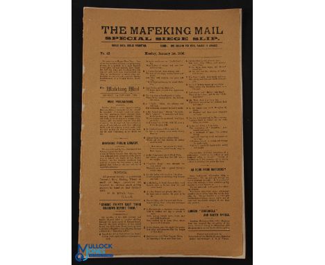 South Africa: Siege of Mafeking "The Mafeking Mail Special Siege Newspaper - Issued Daily Shells Permitting" Monday January 1