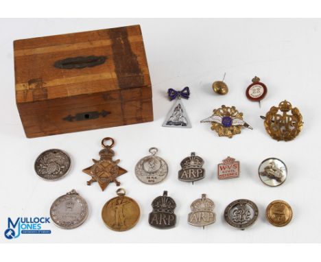 Boxer Rebellion WWI - WWII Medal Badge, Button Sweetheart Collection, to include a 1900 Cina War medal - A/f missing bar part