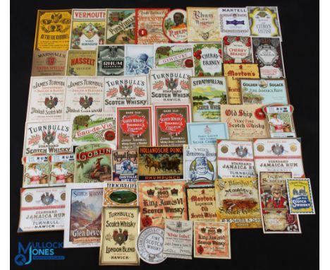 Whisky Bottle Labels with Some Rum and Gin Bottle Labels c1890-1940s - over 50 assorted many very picturesque. Most of these 