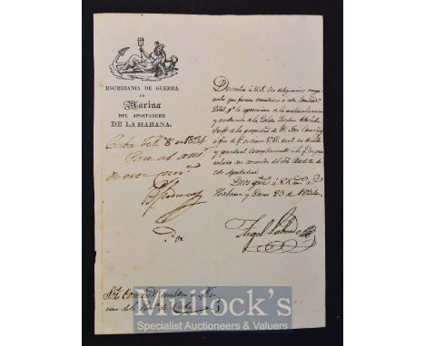 Cuba - 1834 Historical manuscript discussing an English galleon called the "Swift" -&nbsp; From a Notary of the War of the Ma
