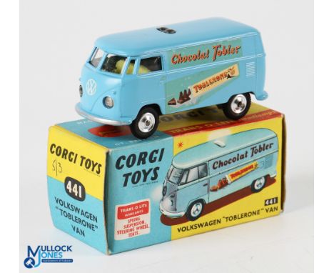 Corgi 441 Volkswagen "Toblerone" Van - blue, lemon interior, silver trim, spun hubs - light used condition - a couple of scuf