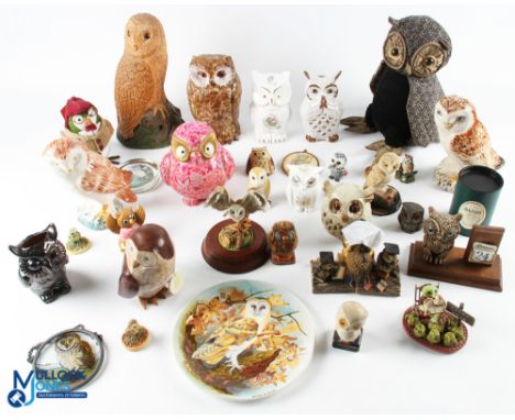 An Owl Ornament Collection, a life's time collection of owl figures - ceramic, resin and metal, pictures, soft toys door stop