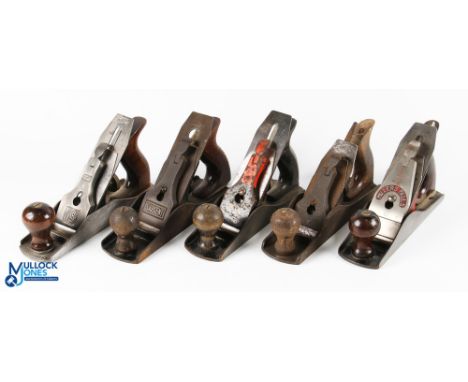 4x USA No.4 Style Block Planes Woodworking Tools, with makes of Sargent, Mohawk, Miller Falls, Parplus, V &amp; B in good use