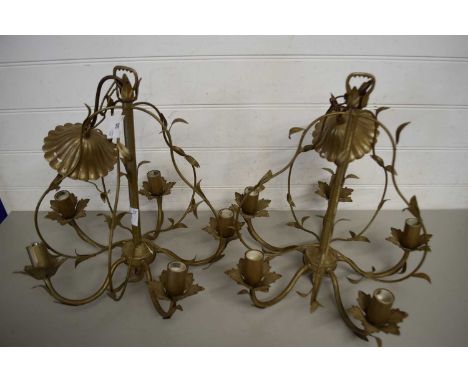 PAIR OF MODERN METAL FLORAL DECORATED CEILING LIGHT FITTINGS
