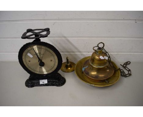 SALTER KITCHEN SCALES TOGETHER WITH BRASS LIGHT FITTING