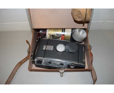 VINTAGE POLAROID LAND CAMERA MODEL 150 WITH BROWN CASE AND ACCESSORIES