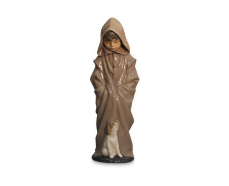 depicting a boy in a cloak with his dog