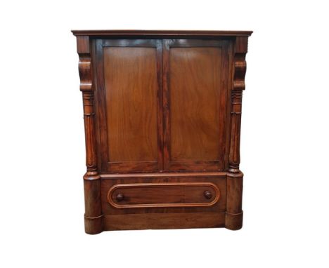 restored from a Victorian mahogany Scotch chest, the rectangular cabinet with a moulded top resting on a pair of panel doors 