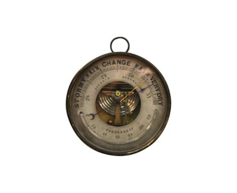 the barometer and thermometer contained within a circular brass housing