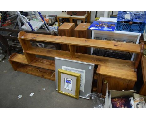 MODERN PINE SHELF UNIT WITH INTEGRAL CUPBOARD, 204CM WIDE