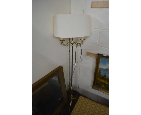 BRASS TWO-LIGHT STANDARD LAMP WITH SWAG DECORATION