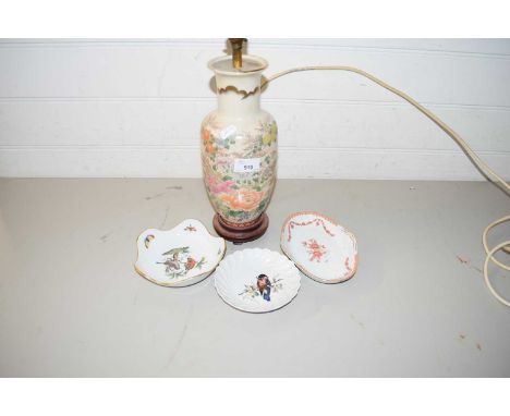MIXED LOT COMPRISING MODERN ORIENTAL TABLE LAMP, A HEREND PIN DISH AND TWO FURTHER DISHES