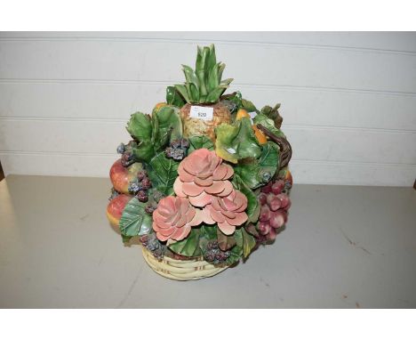 LARGE CERAMIC VASE OF FRUIT AND FLOWERS