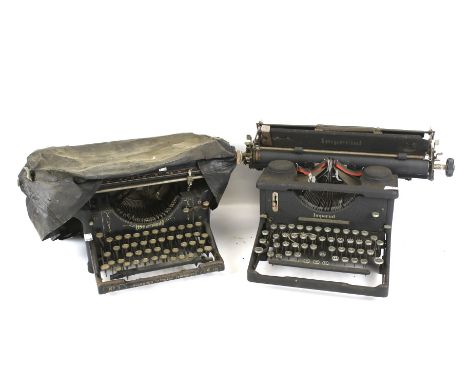 Three vintage manual typewriters and three telephones. Including an 'Underwood Standard Typewriter 14 inch No. 3' and two Imp