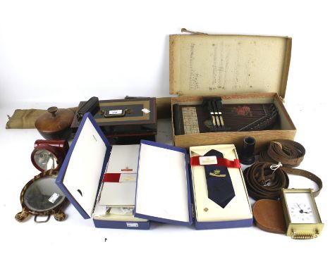 A group of assorted 20th century collectables. Including two cane fly fishing rods, two Royal Mail neck ties and a carriage c