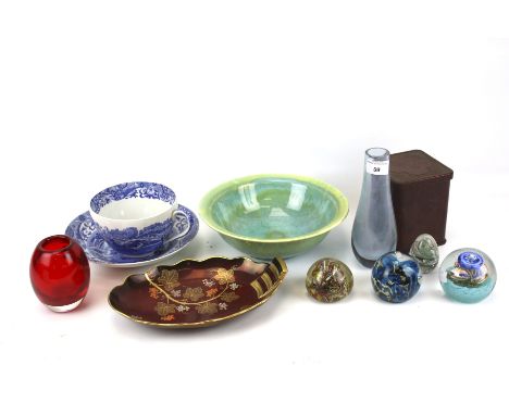 A collection of assorted vintage ceramics and glass paperweights. Including Mdina and a limited edition Caithness 'Energize' 