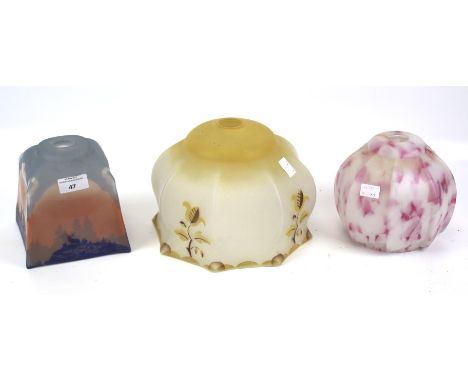 Three vintage ceiling glass lamp shades. Max. H17cm