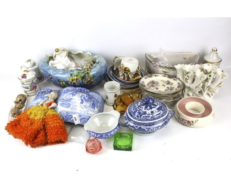 A collection of assorted 19th century and later ceramics. Including continental and English, tea caddy, ginger jar, etc. 