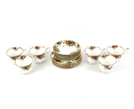 Royal Albert Old Country Roses teacups and saucers. Six trio sets. 