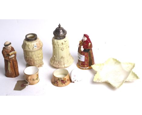 A small assortment of Royal Worcester porcelain. Including a shaker, figure of a mouse, small cup, etc. some with painted flo