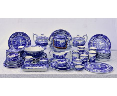 An extensive Spode Italian blue &amp; white china part dinner service, to include a pair of teapots; teapot stand; 11½in. ser