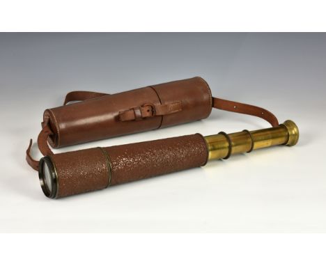 A 'TELE.SCT.REGTS MK2' three-drawer spotting telescope by H.C.R &amp; SON LTD., the brass body with military marks and stampe