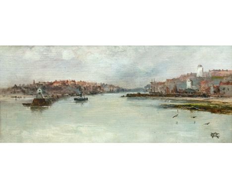C. R. monogram (British, early 20th century), A harbour on the Plymouth coast oil on canvas board, signed with monogram lower