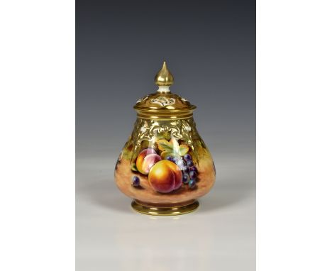 A Royal Worcester pot pourri vase and cover, hand painted fruit study by "K. McGee", highlighted in gilt, marked to base, 5¼i