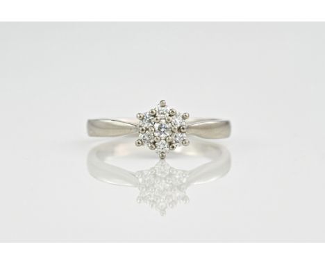 A palladium and diamond cluster ring, consisting of 7 round cut diamonds in claw settings. Ring size N. 