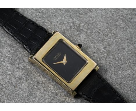 A ladies manual wind wrist watch by Lancel of Switzerland, no. 211307A, the 12.5mm. rectangular, gold plated case with caboch