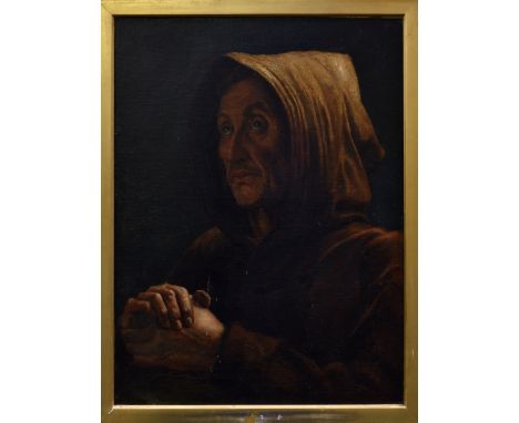 Claude Pratt (British, 1860-1935), Portrait of a monk oil on canvas, signed and dated 1884 upper left, in 19th century swept 