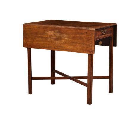 A George III mahogany rectangular Pembroke table, the drop flap top over a single fitted end drawer, with original handle and