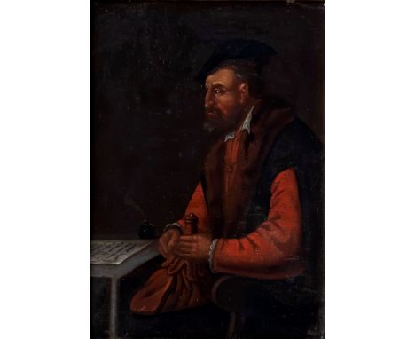 Dutch School (19th century), Portraits of a scholar and a woman lighting a clay pipe a pair, oil on oak panel 6 5/8 x 5¼in. (