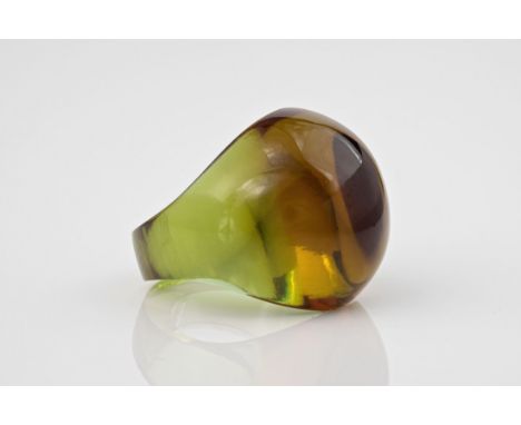 A vintage Lalique Antinea amber glass cabochon ring, etched signature 'Lalique France', size N. 