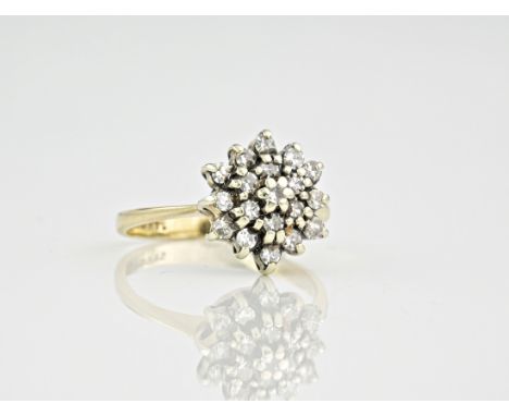 A 9ct yellow gold and diamond cluster ring, 