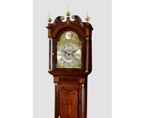 A late Georgian oak and mahogany cased longcase clock by Rogers of Dudley, second quarter 19th century, the arched brass dial