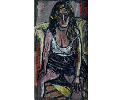 John Bratby, R.A. (British, 1928-1992), 'Girl on Bed' [portrait of Bratby's first wife, Jean Cooke R.A.] oil on plywood panel