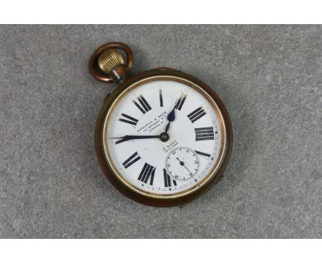 A nickel plated eight day goliath pocket watch, by Edwards &amp; Sons, 151, Regent St. London. W., the white enamel roman dia