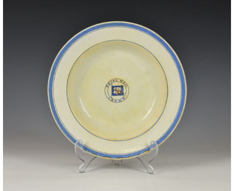 The wreck of the STELLA - Salvaged Royal Mail L. &amp;. S. W. R. Ironstone China bowl, the circular bowl, stamped and transfe