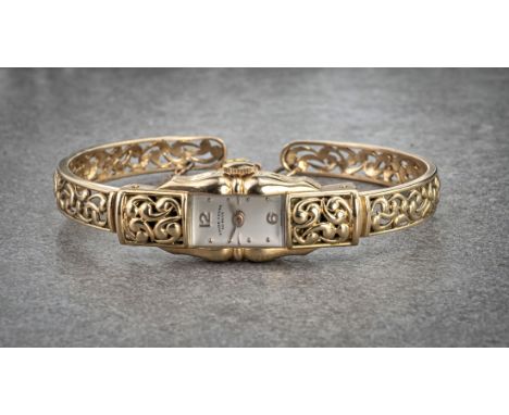 A mid-century 18ct gold ladies bracelet watch by Favre-Leuba, the 7mm. silvered rectangular dial signed 'Favre-Leuba Geneve S