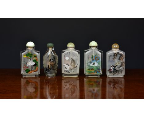 A collection of four Chinese inside painted snuff bottles, 20th century, of rectangular form, all with character signature, e