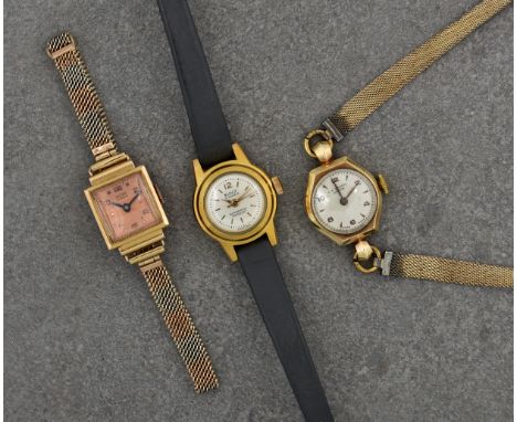 Two mid-century 9ct gold ladies manual wind wrist watches, comprising a J. W. Benson of London watch, hallmarked Birm. 1947 w