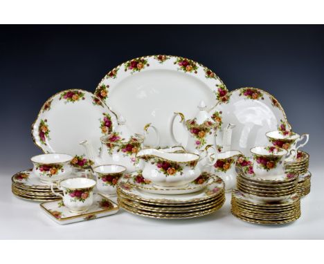 A Royal Albert Old Country Roses part dinner service, comprising a teapot, a coffee pot, six tea cups and saucers; six coffee