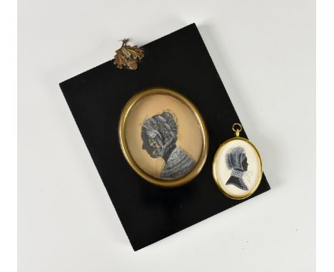 June Blyth RMS - A miniature portrait silhouette depicting a young woman in profile, titled Clare - the portrait profile faci