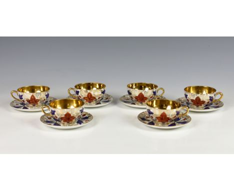 A set of six cabinet cups and saucers by Carlsbad Fine Porcelain, of Czechoslovakia, 1950s, painted in the Imari palette with