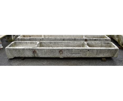A rare, large Jersey granite pig trough, 18th / early 19th century, finely carved with three connected compartments to the in