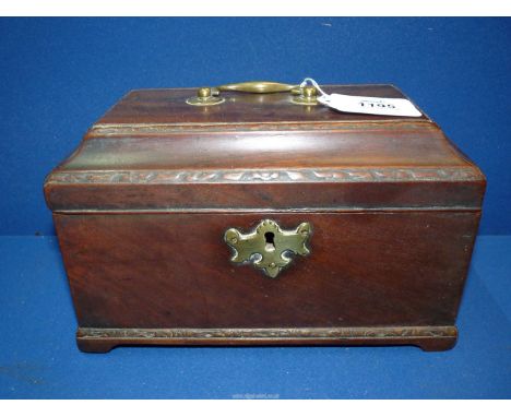 A George II/early George III Mahogany Tea Caddy of typical form with brass escutcheon and carrying handle, unusually with car