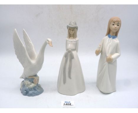 A Nao figure 'Swan', plus two Lladro style figures.