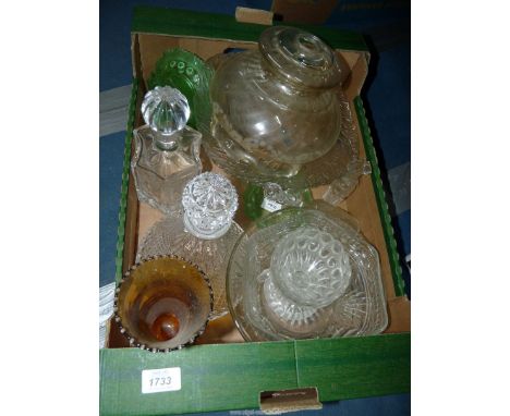 A quantity of glass including lamp shade, ships decanter, trifle bowls etc.