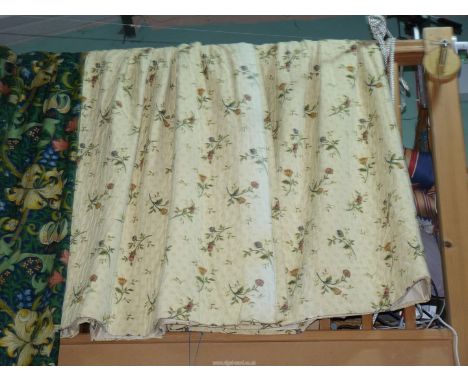 A pair of cream floral embroidered curtains, 78" x 49".